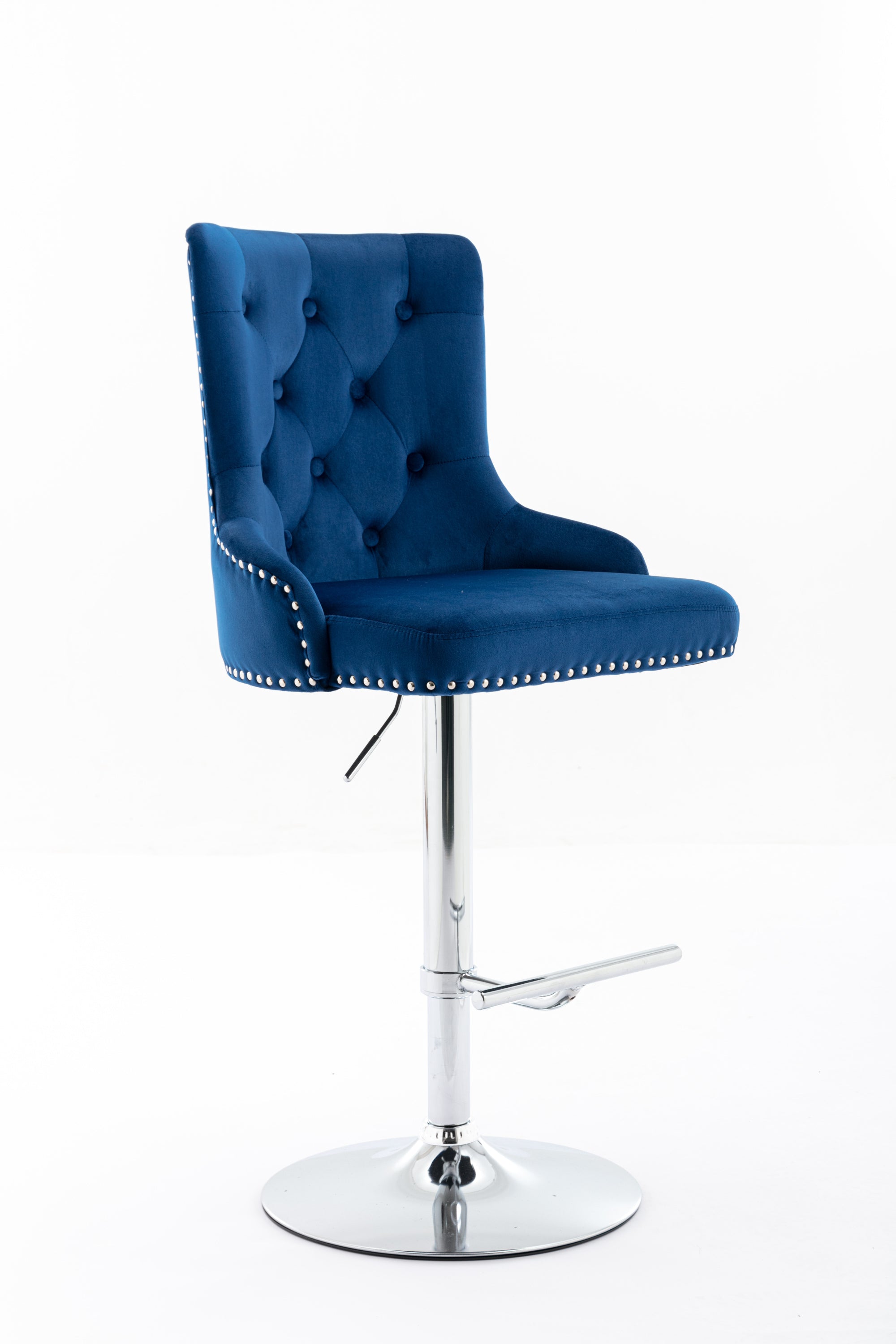 Swivel Velvet Barstools Adjusatble Seat Height , Modern Upholstered Bar Stools with Backs Comfortable Tufted for Home Pub and Kitchen Island（Dark Navy,Set of 2）