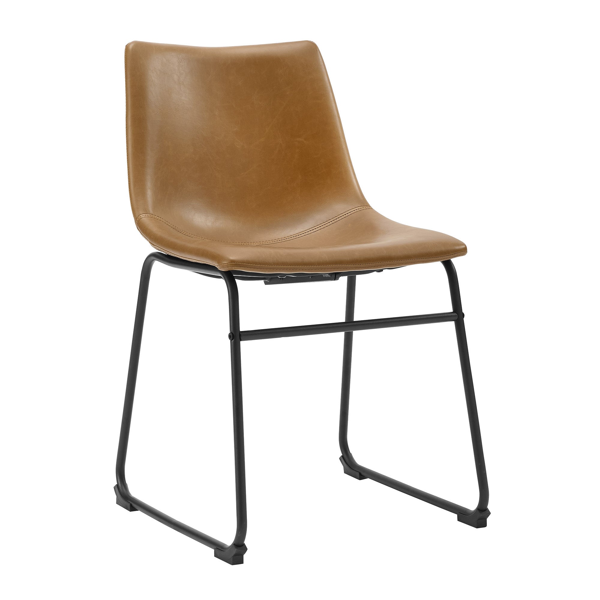 Industrial Faux Leather Dining Chairs, Set of 2 - Whiskey Brown