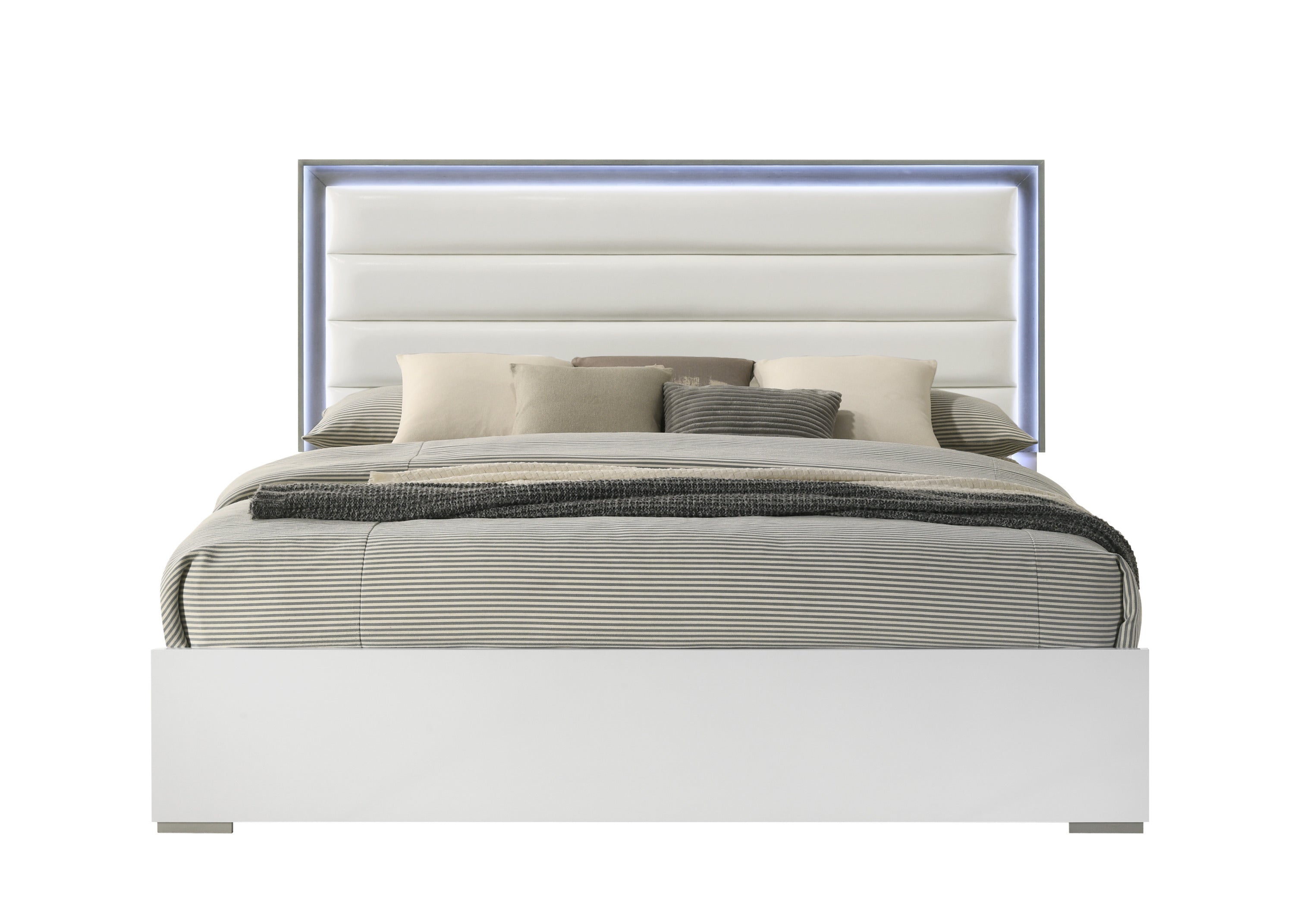 Olivia Contemporary Style Full Bed Made with LED Headboard & Wood in White (NJ Inventory)