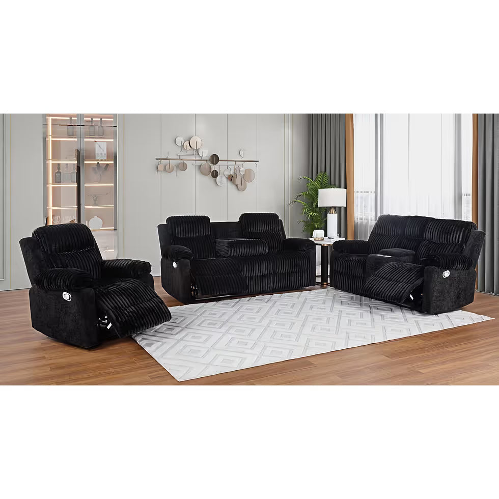 Lexy Black Corduroy Reclining Set