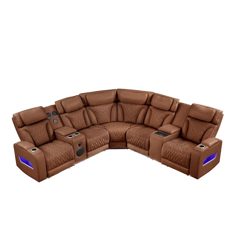 Skyline Brown Caramel Power Reclining Sectional with Bluetooth Speakers, view 4