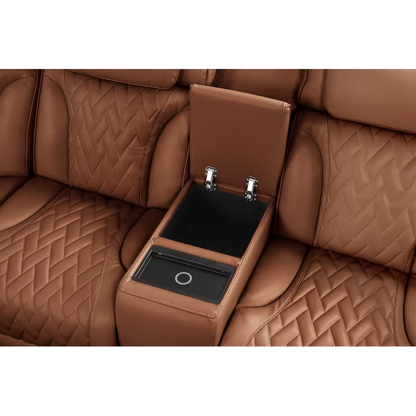 Skyline Brown Caramel Power Reclining Sectional with Bluetooth Speakers, view 2