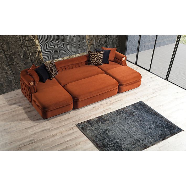 Brooklyn Orange Tufted Double Chaise Sectional, view 8