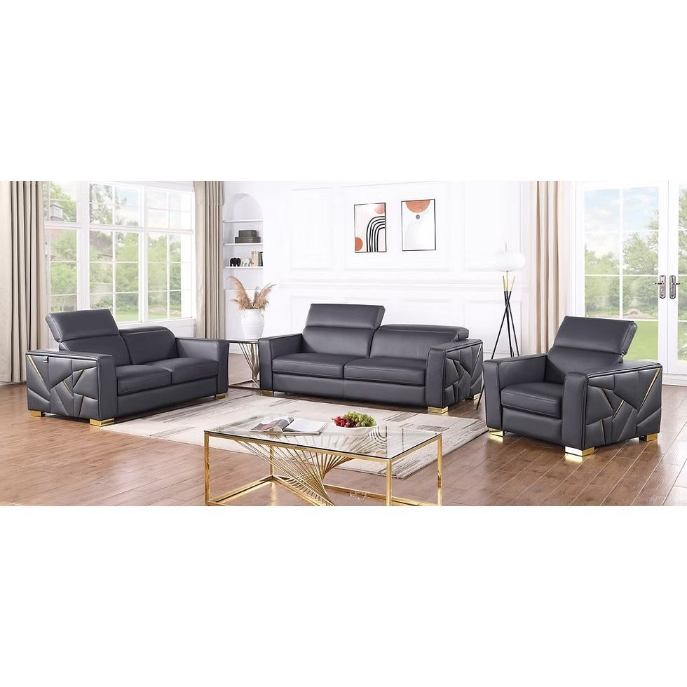 Astra Dark Navy Italian Leather Match Sofa and Loveseat Set with Accents