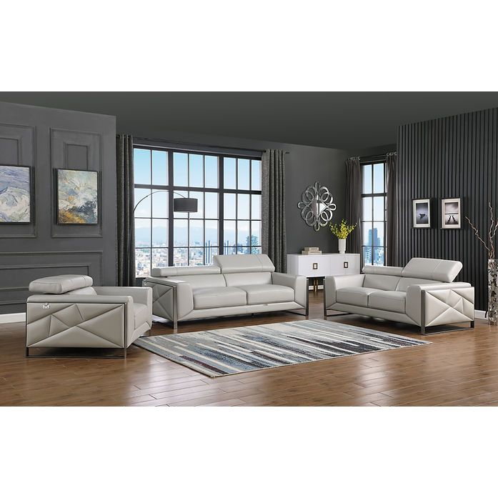 Giorgio Light Gray Italian Leather Sofa and Loveseat Set
