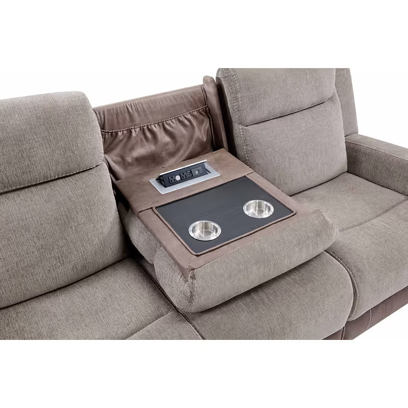 Nisa Brown Two-Tone Chenille and Air Leather Reclining Set, view 2