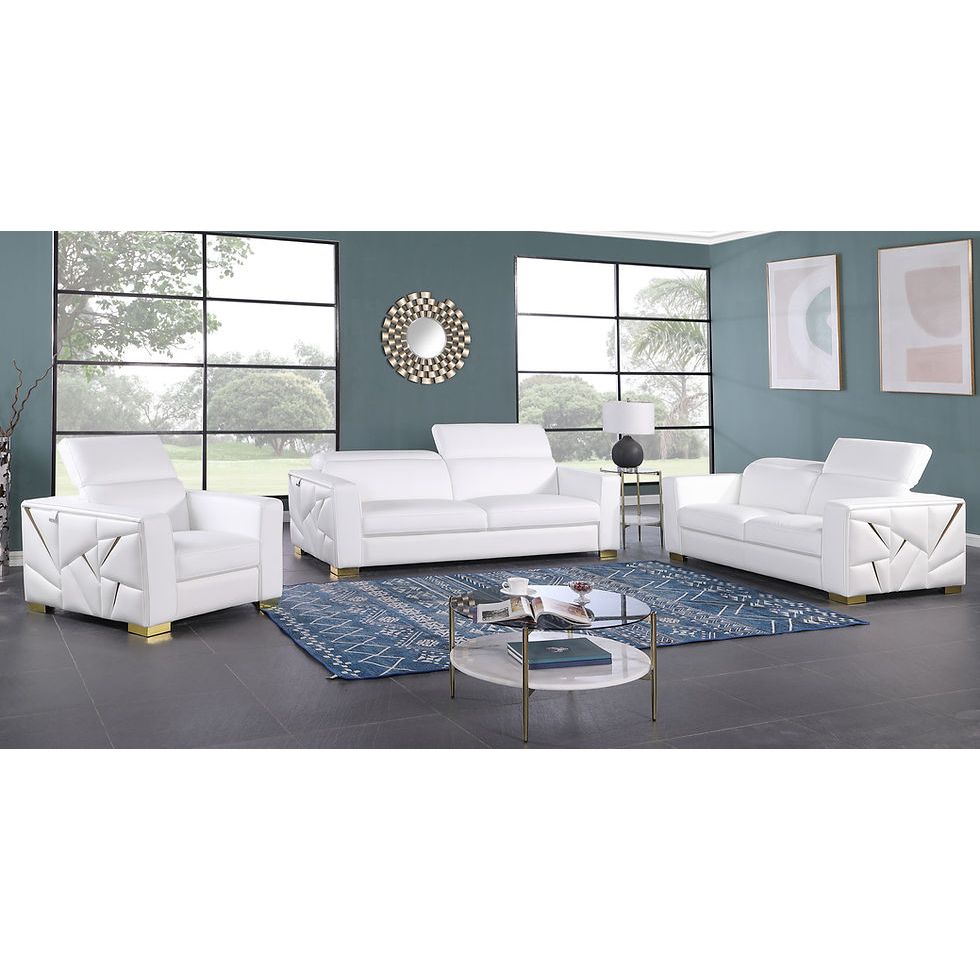 Astra White Italian Leather Match Sofa and Loveseat Set with Accents