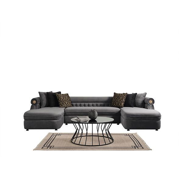 Brooklyn Gray Tufted Double Chaise Sectional, view 3