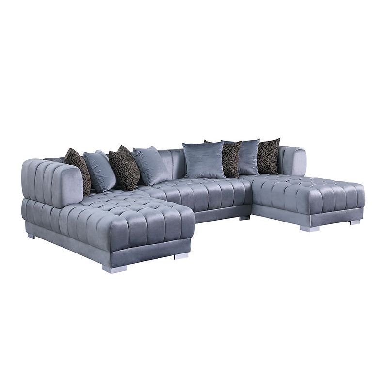 Dasha Gray Tufted Velvet Double Chaise Sectional, view 3