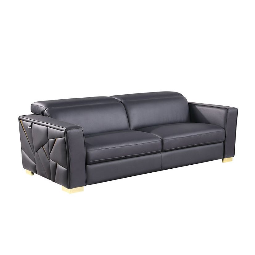 Astra Dark Navy Italian Leather Match Sofa and Loveseat Set with Accents, view 3
