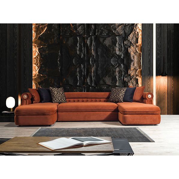 Brooklyn Orange Tufted Double Chaise Sectional, view 6