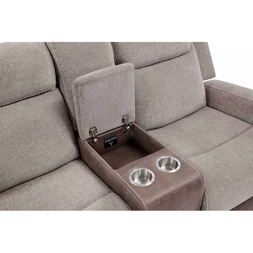 Nisa Brown Two-Tone Chenille and Air Leather Reclining Set, view 3