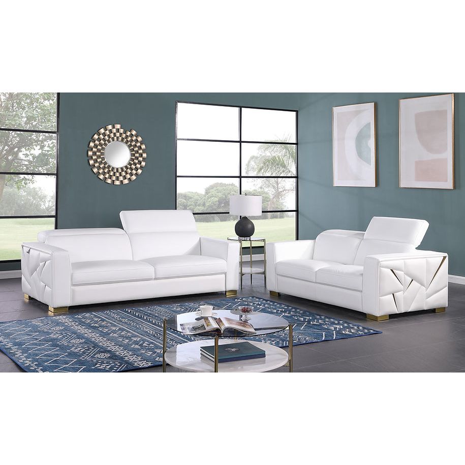 Astra White Italian Leather Match Sofa and Loveseat Set with Accents, view 2