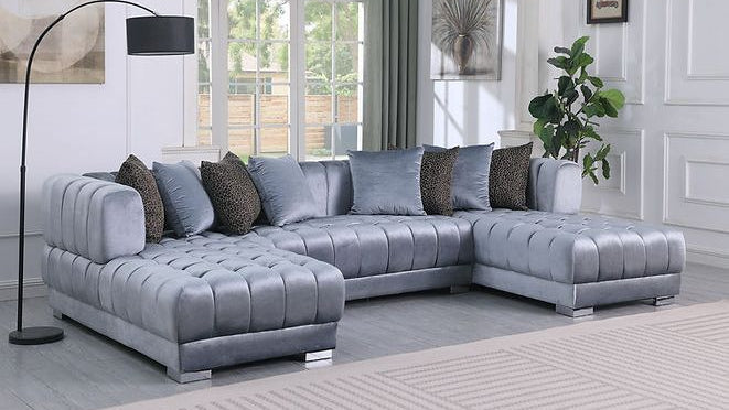 Dasha Gray Tufted Velvet Double Chaise Sectional