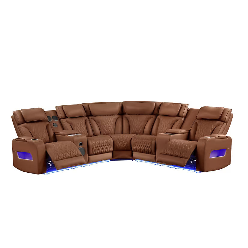 Skyline Brown Caramel Power Reclining Sectional with Bluetooth Speakers, view 3