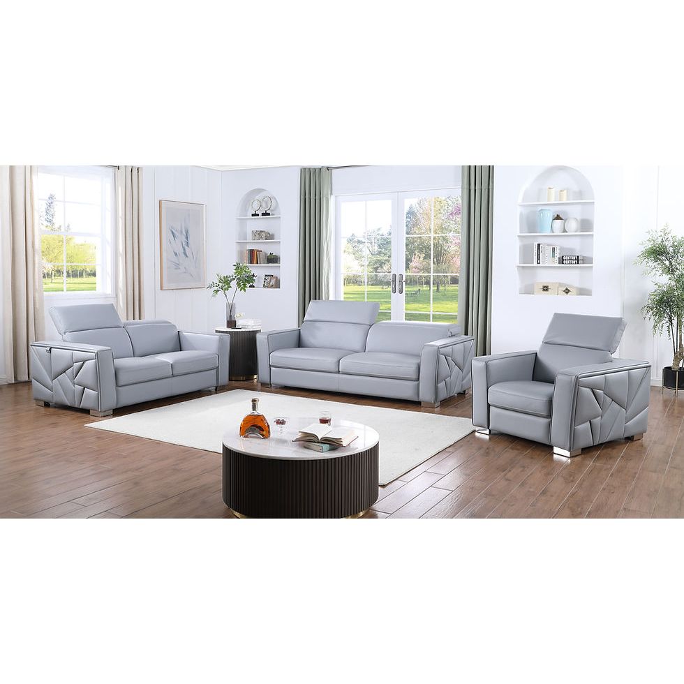 Astra Light Blue Italian Leather Match Sofa and Loveseat Set with Accents