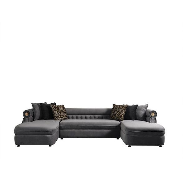 Brooklyn Gray Tufted Double Chaise Sectional, view 4