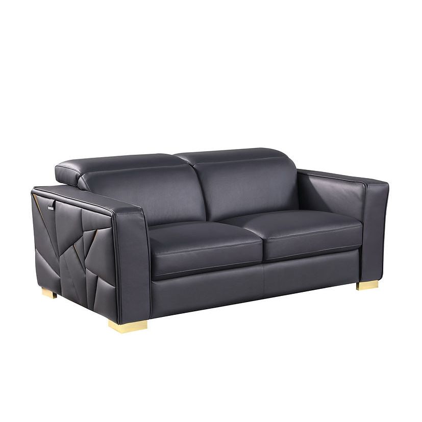 Astra Dark Navy Italian Leather Match Sofa and Loveseat Set with Accents, view 4