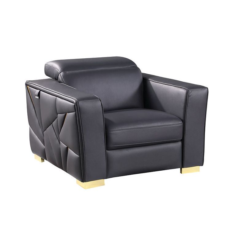 Astra Dark Navy Italian Leather Match Sofa and Loveseat Set with Accents, view 5