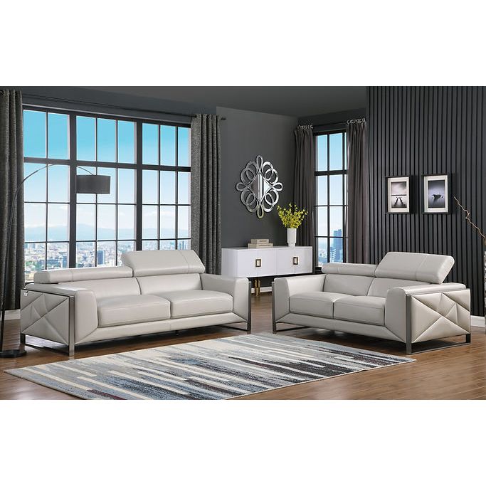 Giorgio Light Gray Italian Leather Sofa and Loveseat Set, view 2