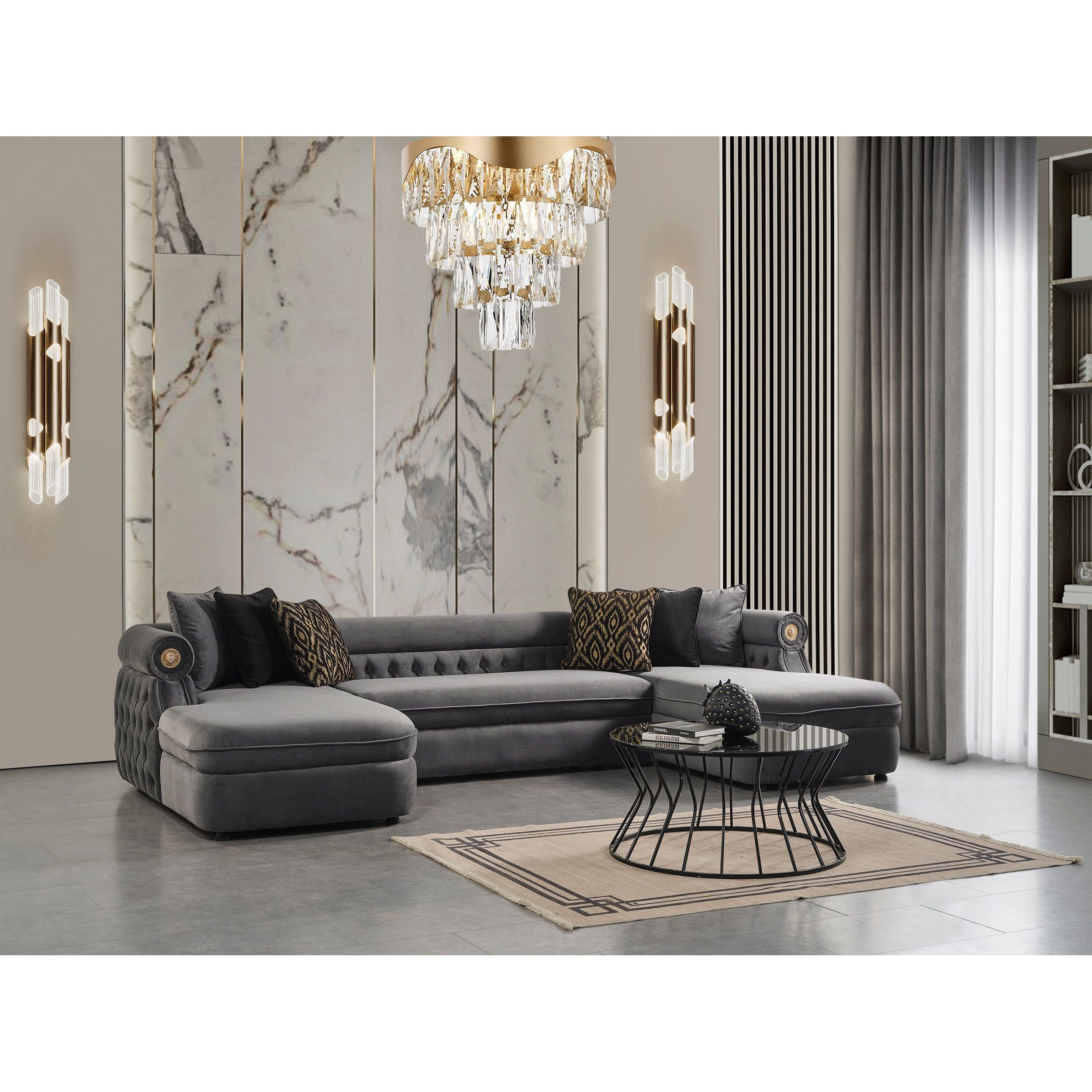 Brooklyn Gray Tufted Double Chaise Sectional