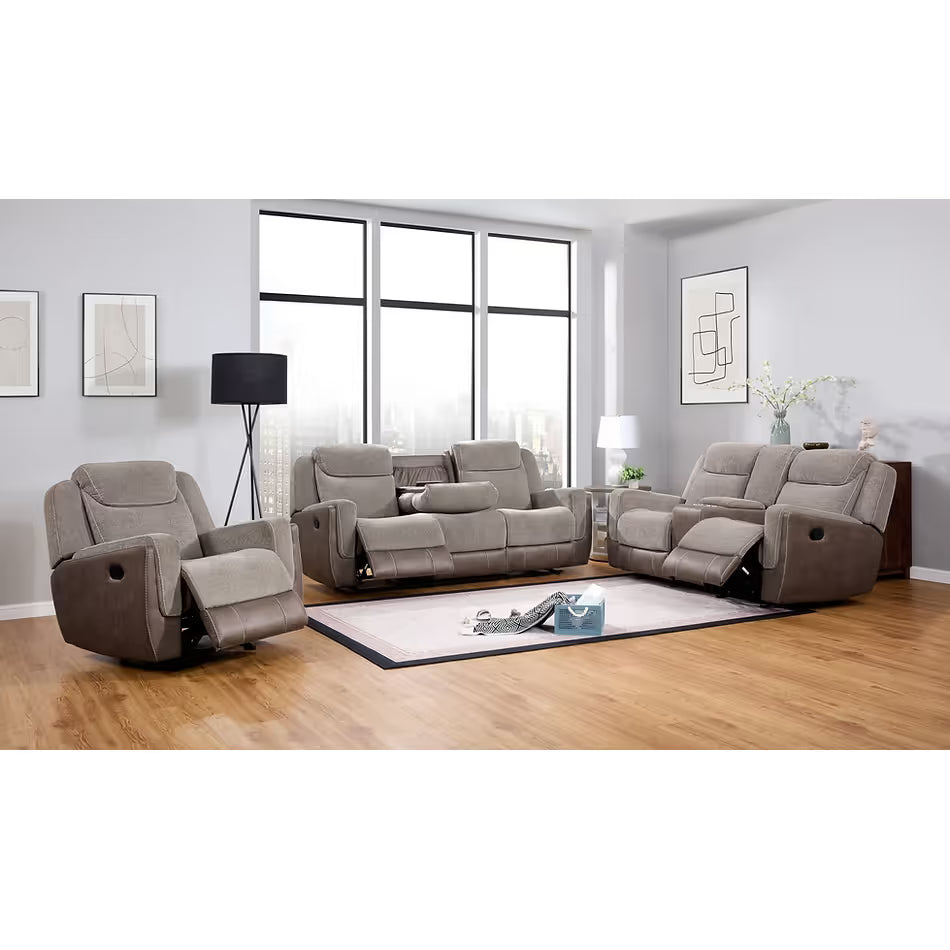 Nisa Brown Two-Tone Chenille and Air Leather Reclining Set