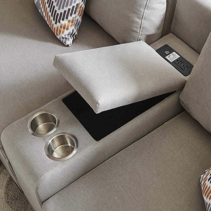 Amira Beige Fabric Reversible Modular Sectional Sofa with USB Console and Ottoman
