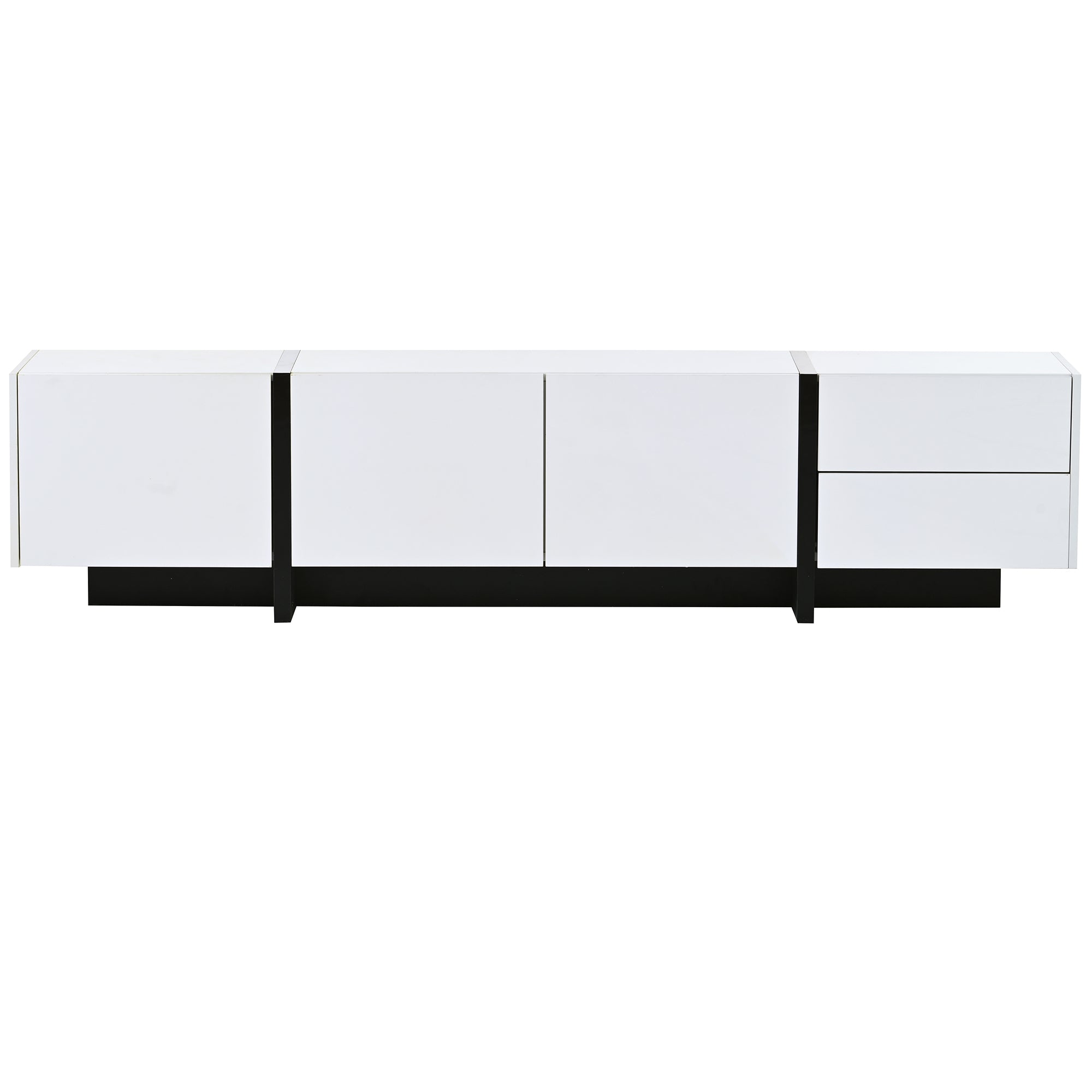 [VIDEO provided] ON-TREND White & Black Contemporary Rectangle Design TV Stand, Unique Style TV Console Table for TVs Up to 80'', Modern TV Cabinet with High Gloss UV Surface for Living Room.