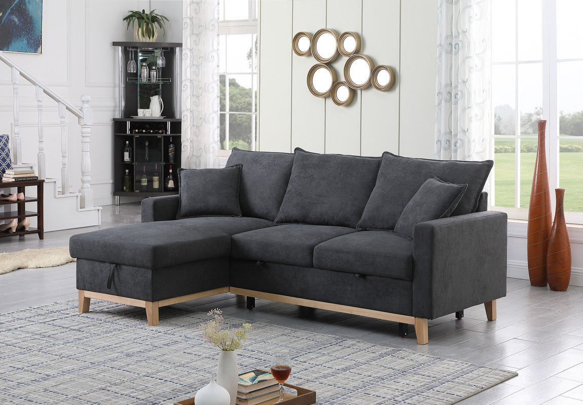 Colton 84.25' Dark Gray Woven Reversible Sleeper Sectional Sofa with Storage Chaise
