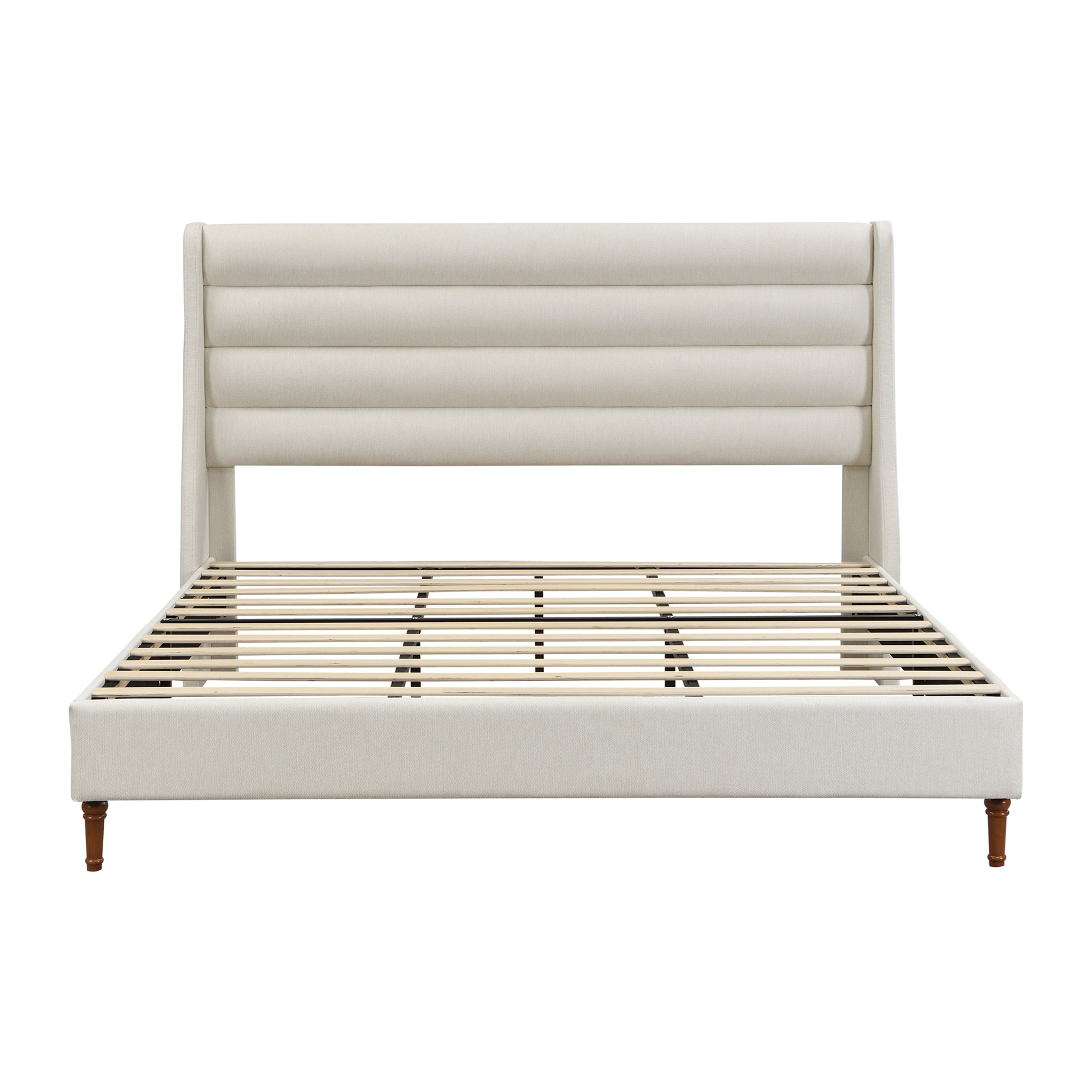 Modern Minimalist King Size Upholstered Platform Bed Frame with Wave - Shaped Headboard, Premium Chenille Fabric, No Box Spring Needed, Easy Assembly, Ivory