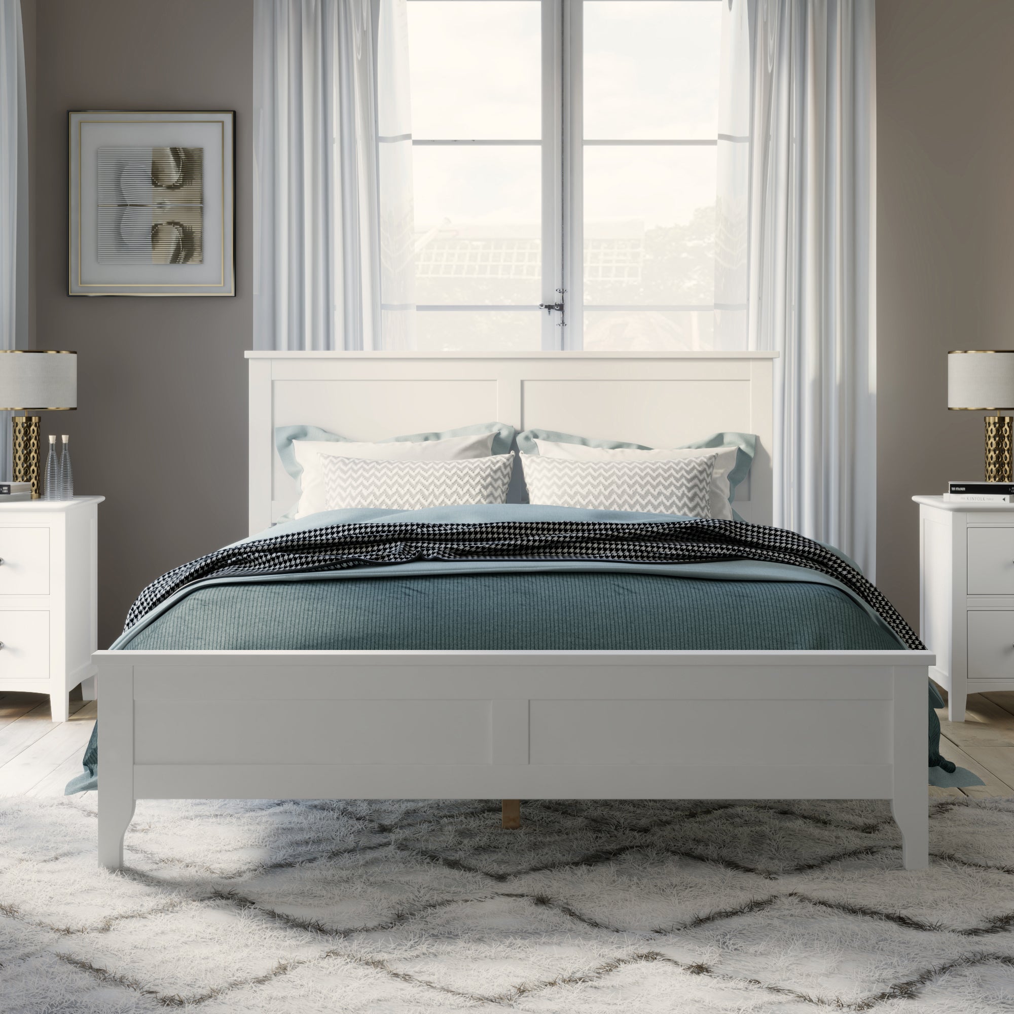 Modern Solid Wood King Size Platform Bed with Sturdy Wooden Slats Support,No Box Spring Needed, White(Old SKU:N701P300990K)