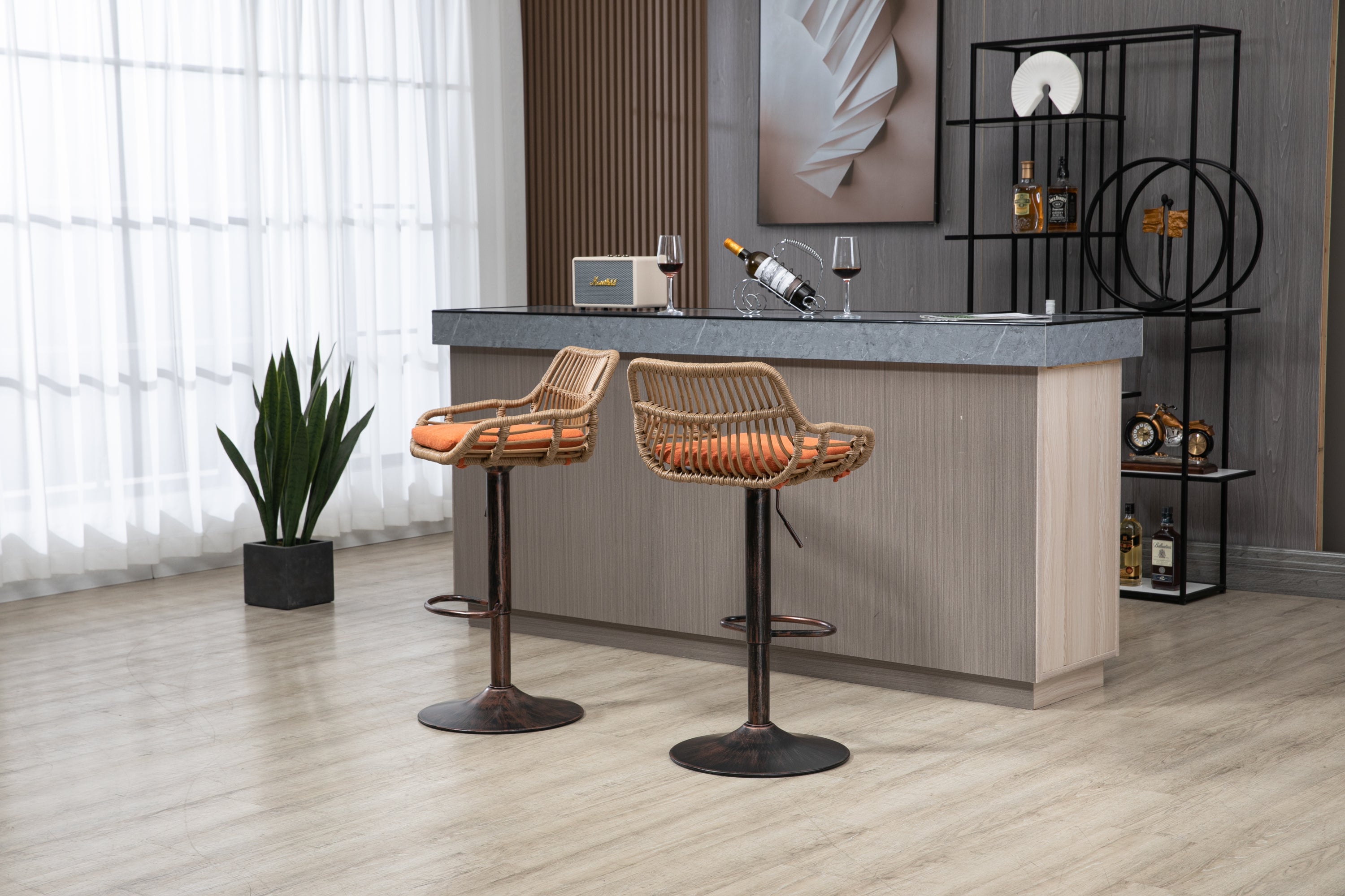 COOLMORE Modern Swivel Bar Stools Set of 2 Adjustable Counter Height Chairs with Footrest, Orange Linen