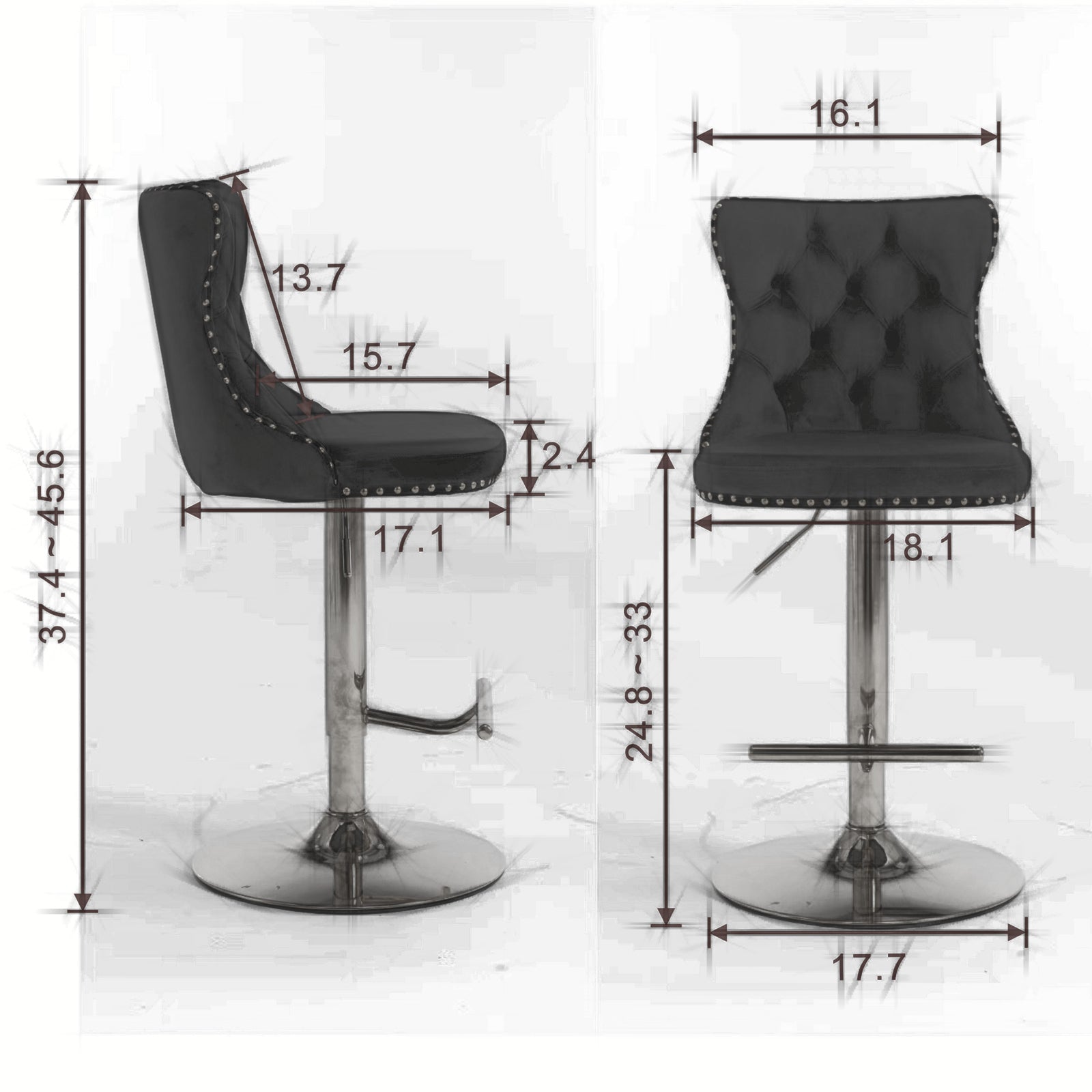 Beige Velvet Swivel Barstools Adjusatble Set of 2