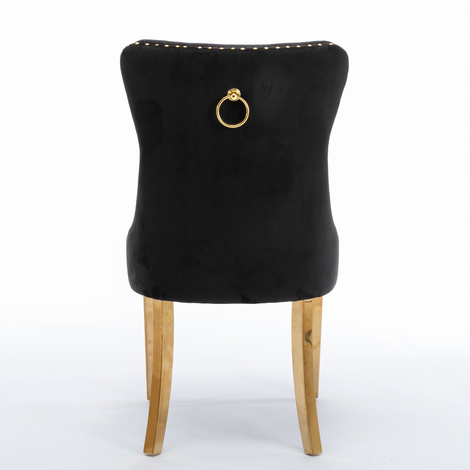 A&A Furniture,Nikki Collection Modern, High-end Tufted Solid Wood Contemporary Velvet Upholstered Dining Chair with Golden Stainless Steel Plating Legs,Nailhead Trim,Set of 2���Black and Gold, SW1601BK