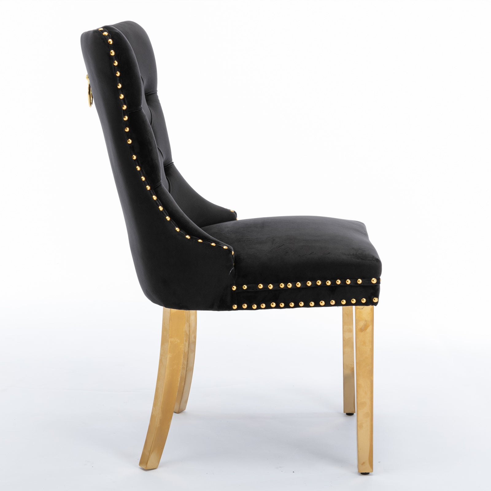 A&A Furniture,Nikki Collection Modern, High-end Tufted Solid Wood Contemporary Velvet Upholstered Dining Chair with Golden Stainless Steel Plating Legs,Nailhead Trim,Set of 2���Black and Gold, SW1601BK