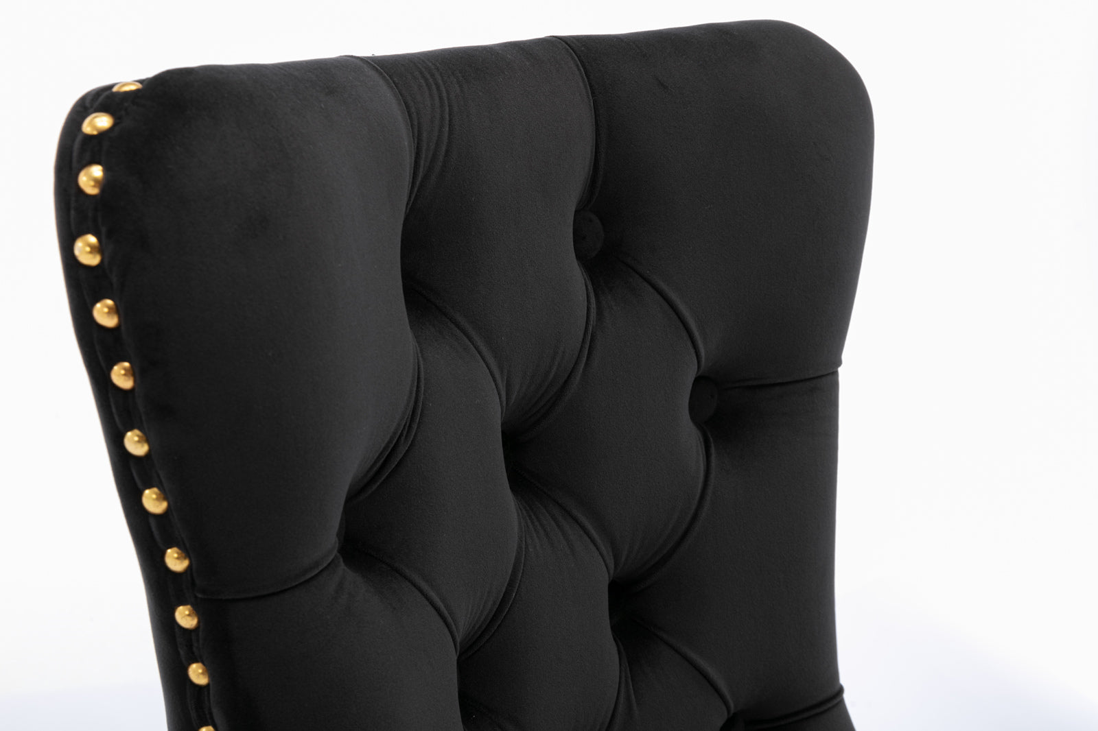 A&A Furniture,Nikki Collection Modern, High-end Tufted Solid Wood Contemporary Velvet Upholstered Dining Chair with Golden Stainless Steel Plating Legs,Nailhead Trim,Set of 2���Black and Gold, SW1601BK