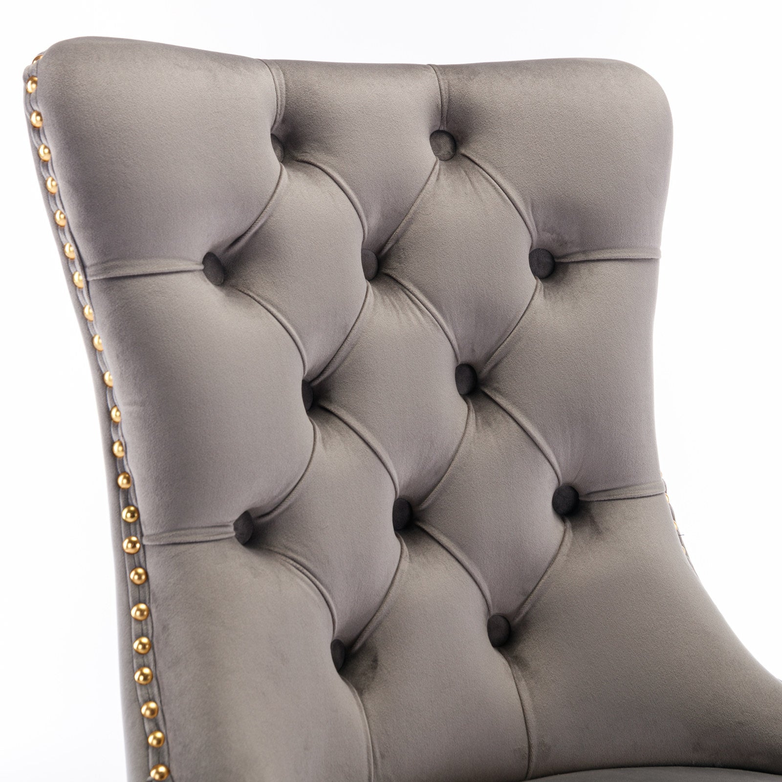 Set of 2 Gray and Gold Modern Velvet Upholstered Dining Chair