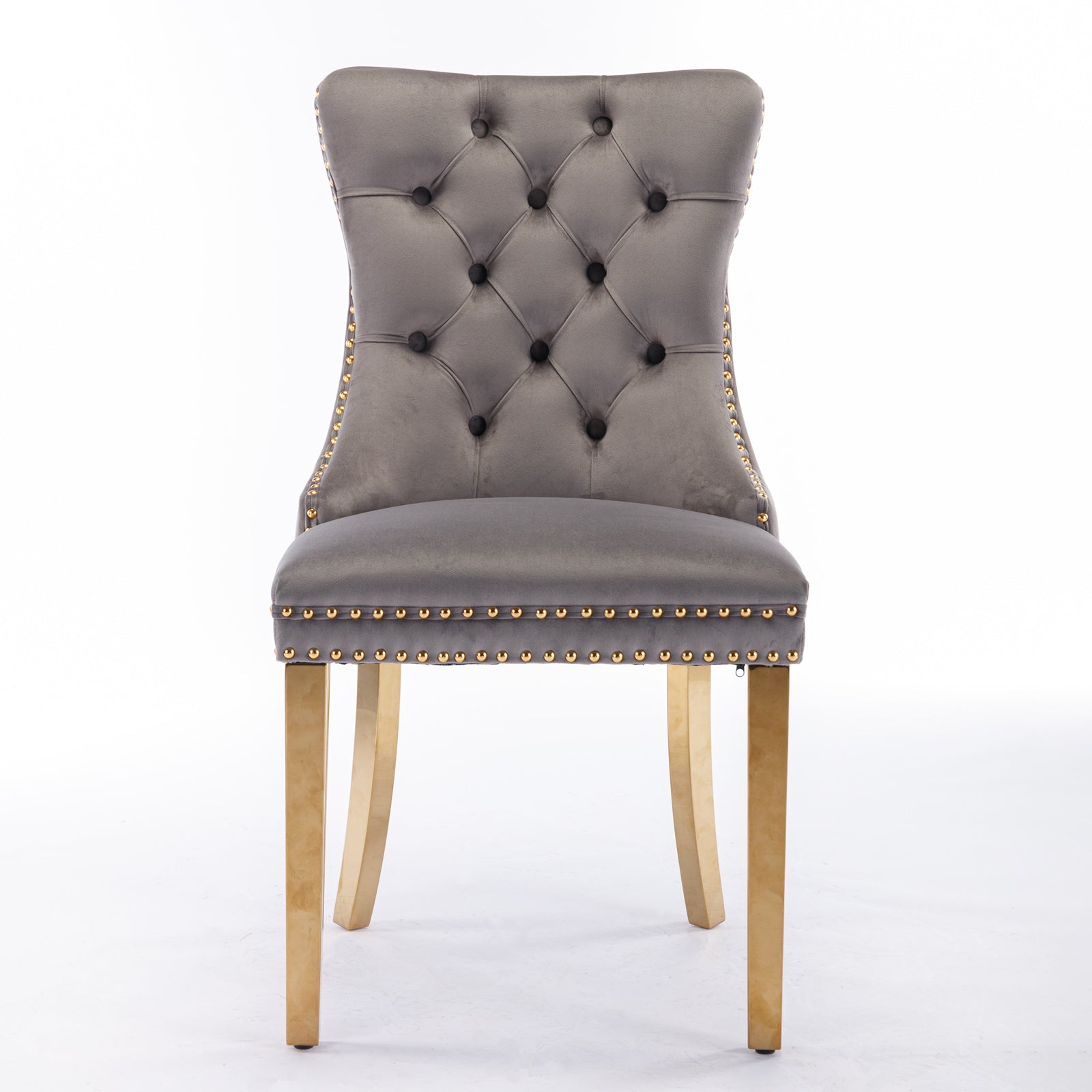 Set of 2 Gray and Gold Modern Velvet Upholstered Dining Chair
