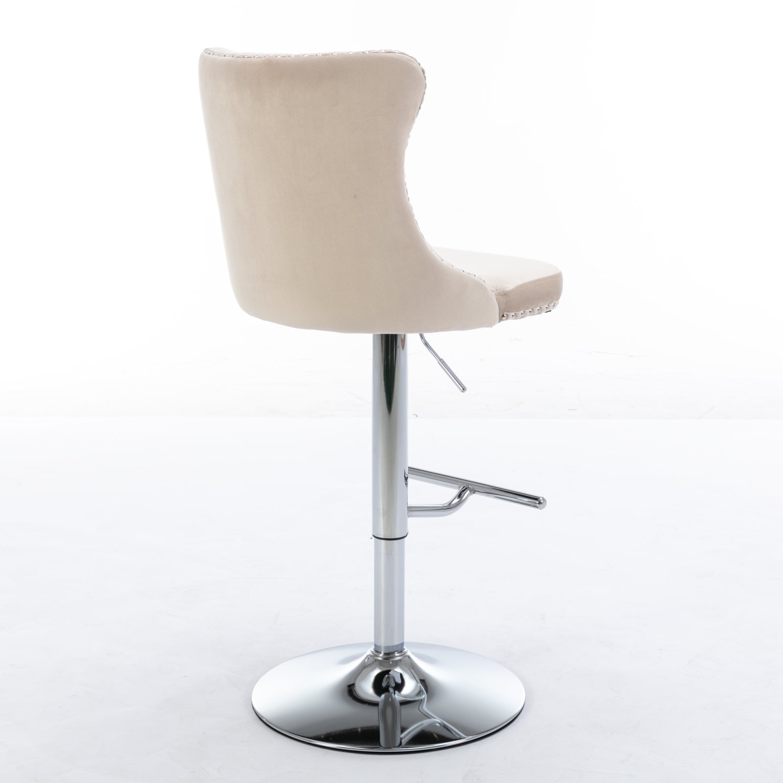 Beige Velvet Swivel Barstools Adjusatble Set of 2