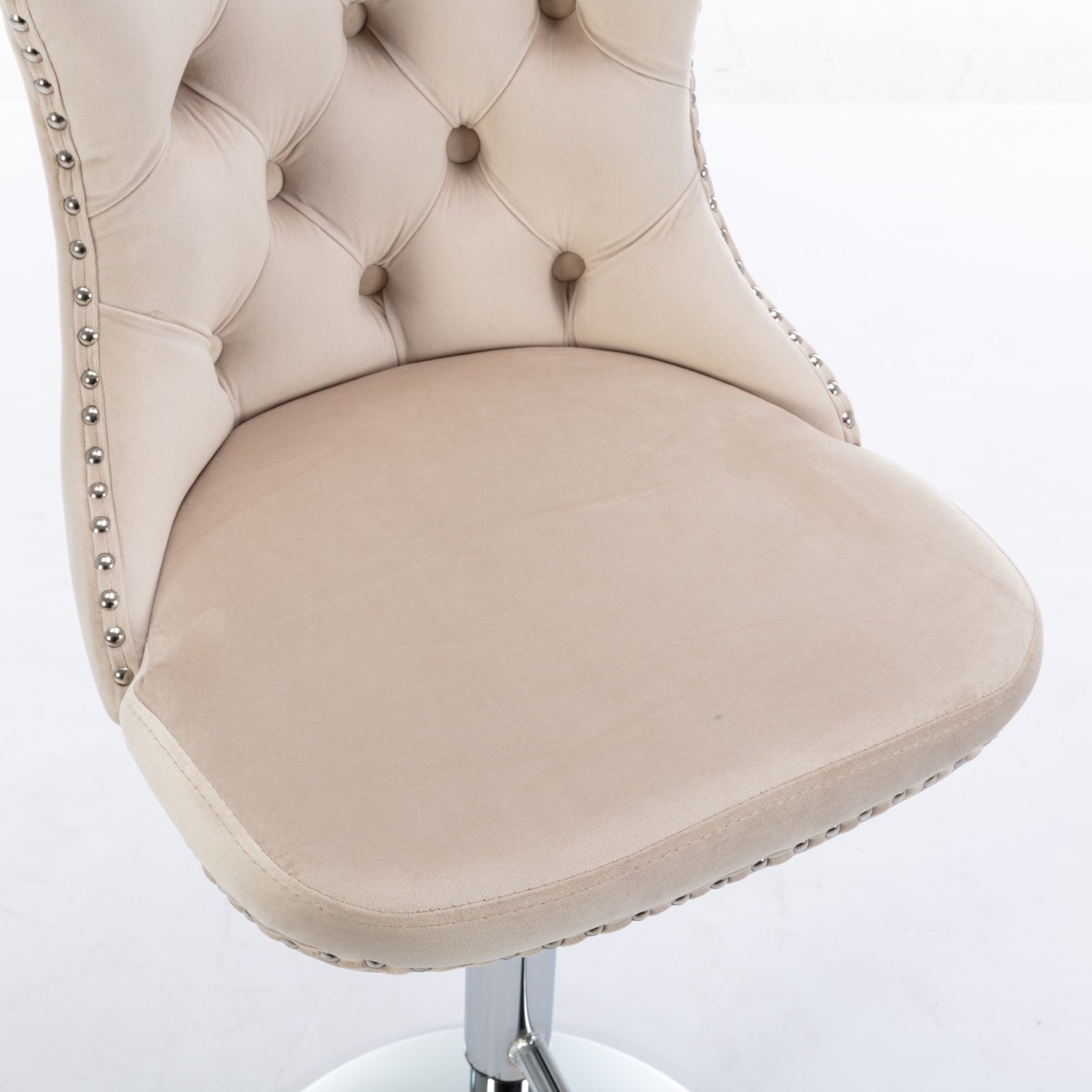Beige Velvet Swivel Barstools Adjusatble Set of 2