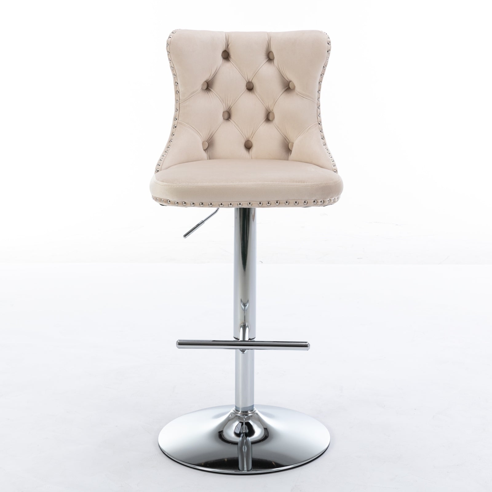 Beige Velvet Swivel Barstools Adjusatble Set of 2