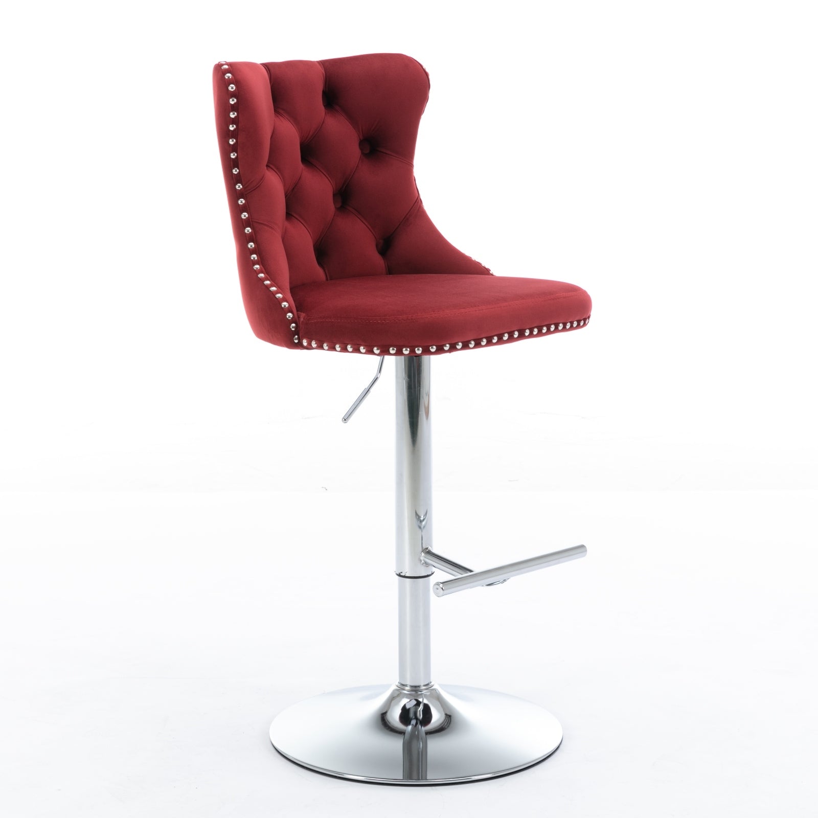 Swivel Velvet Barstools Adjusatble Burgundy Set of 2