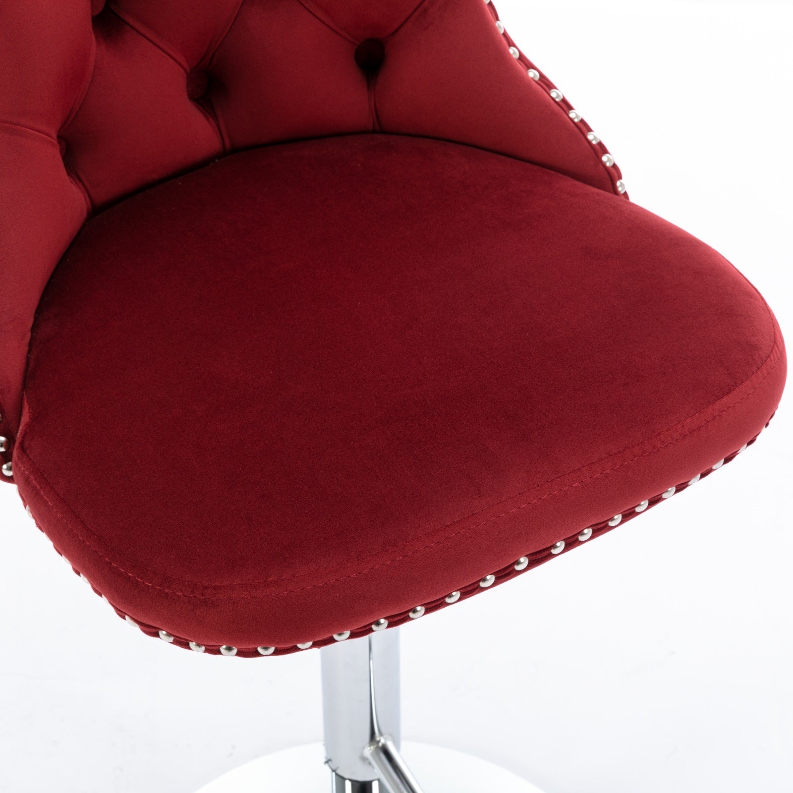 Swivel Velvet Barstools Adjusatble Burgundy Set of 2