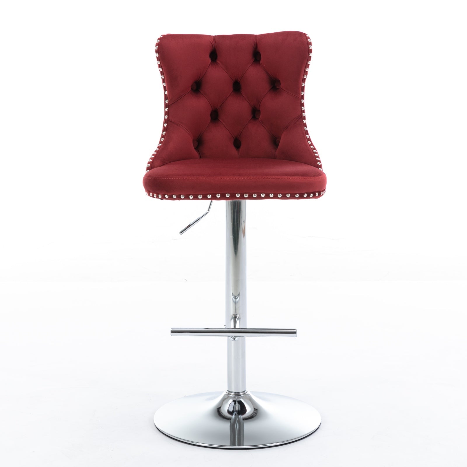 Swivel Velvet Barstools Adjusatble Burgundy Set of 2