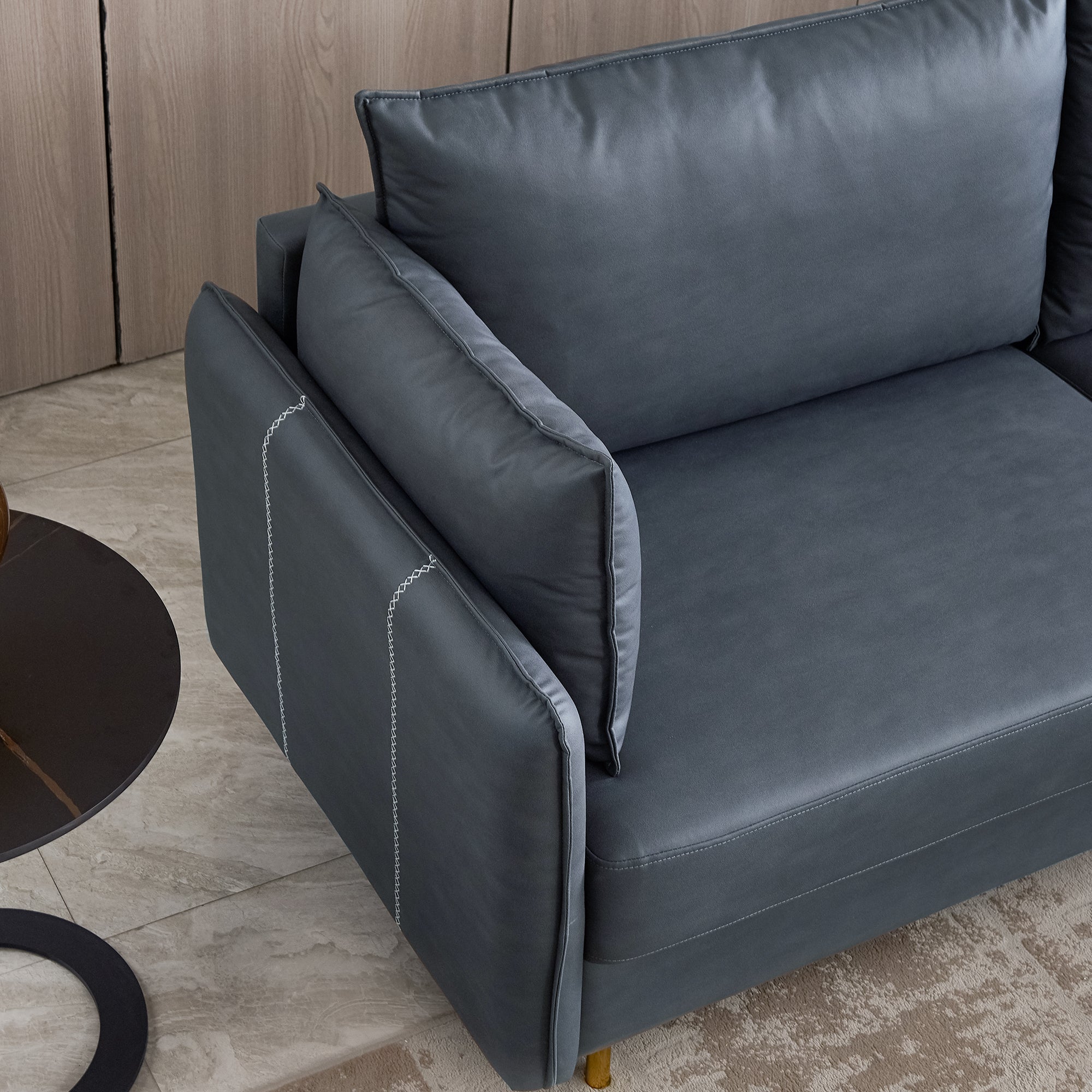 L-Shaped Corner Sectional Technical leather Sofa-Drak Grey, 92.5*92.5''