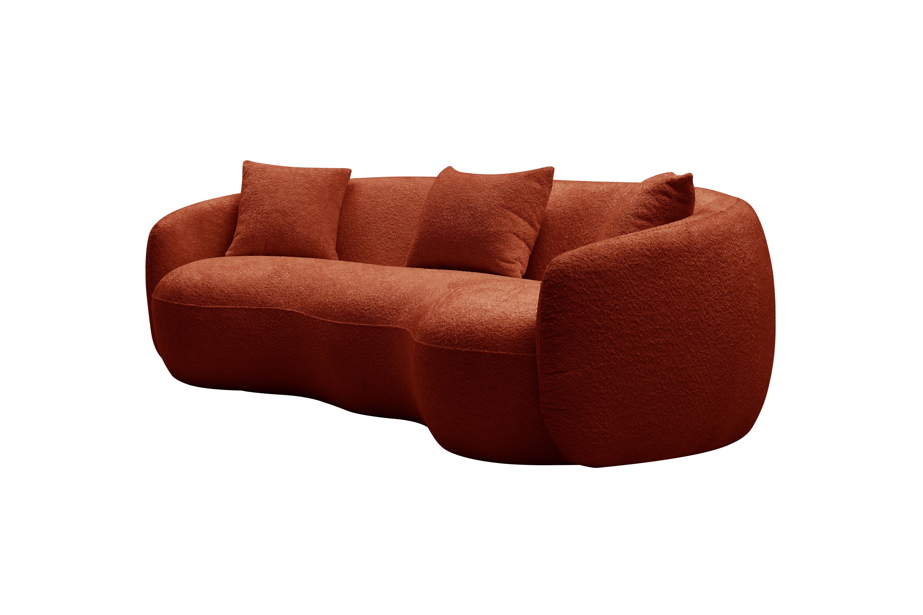 Orange Boucle Fabric Mid Century Modern Curved Sofa