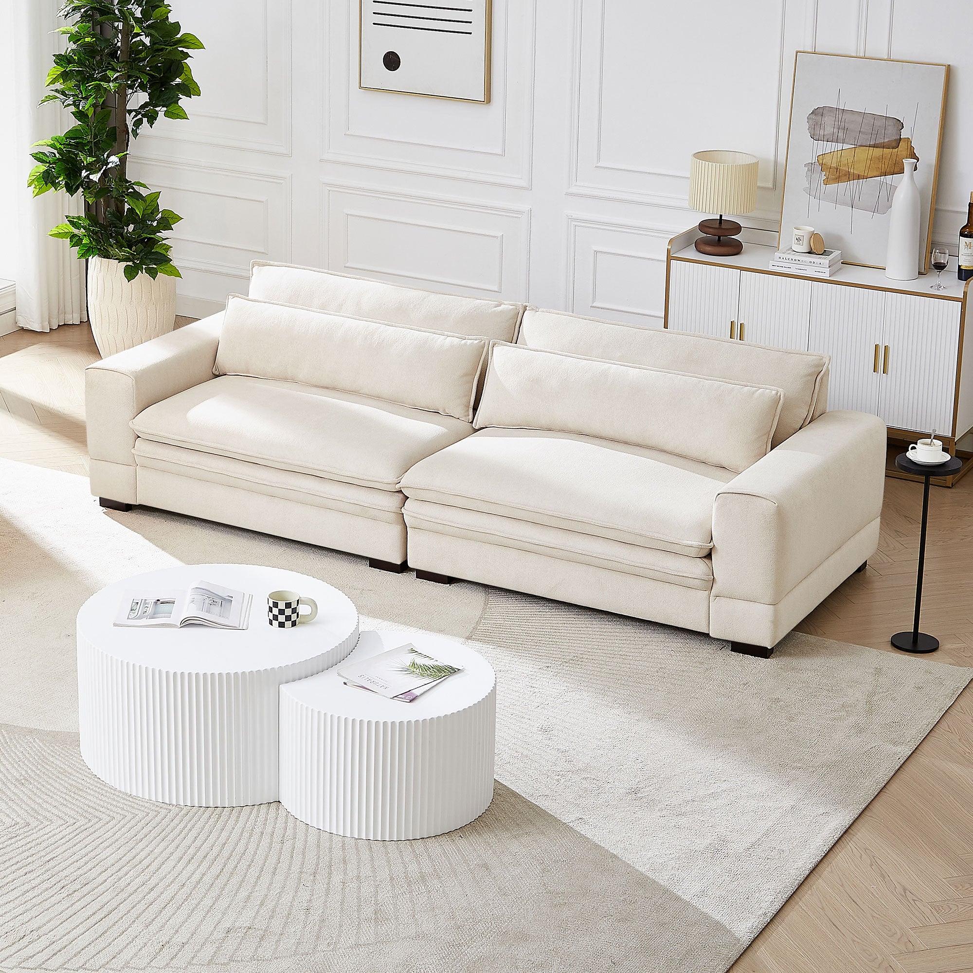 Beige Mid-Century Sofa