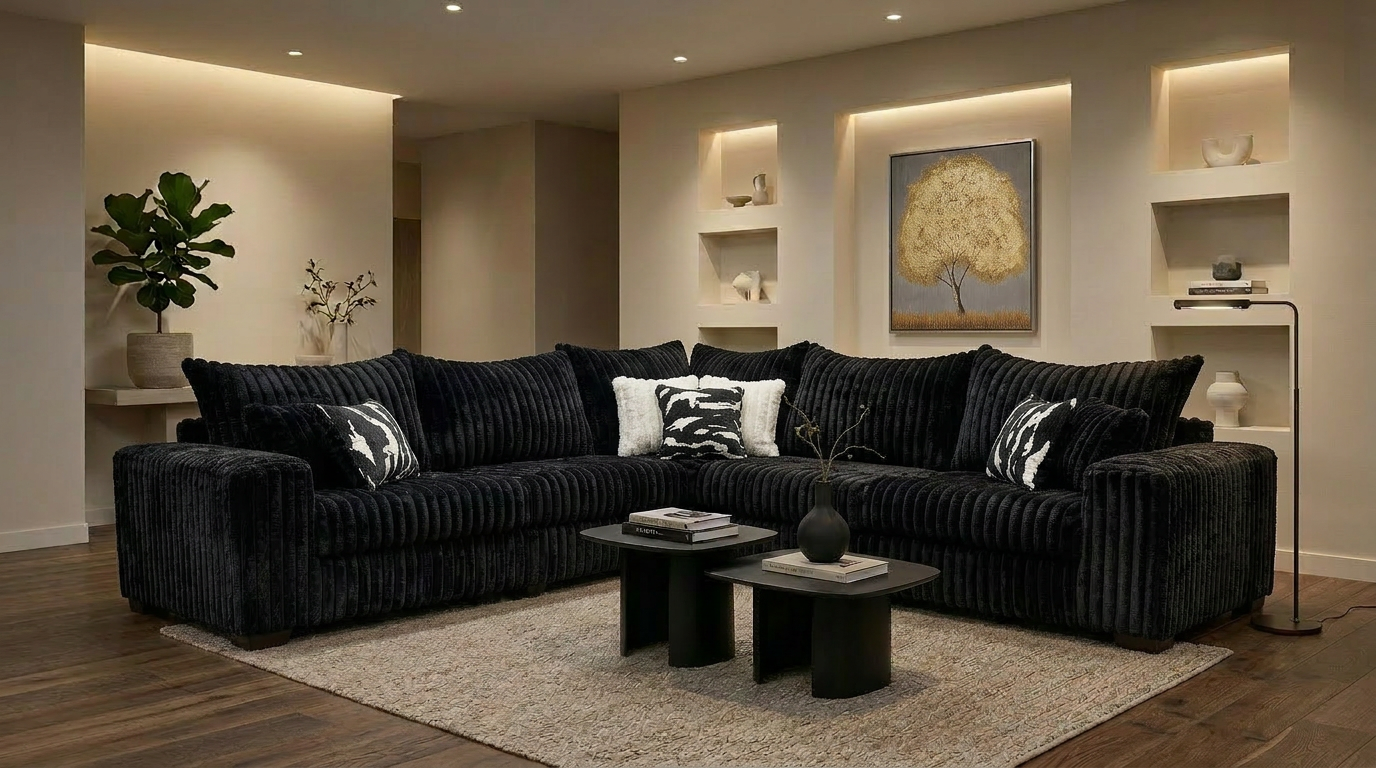 Noah Black Corduroy Corner Sectional