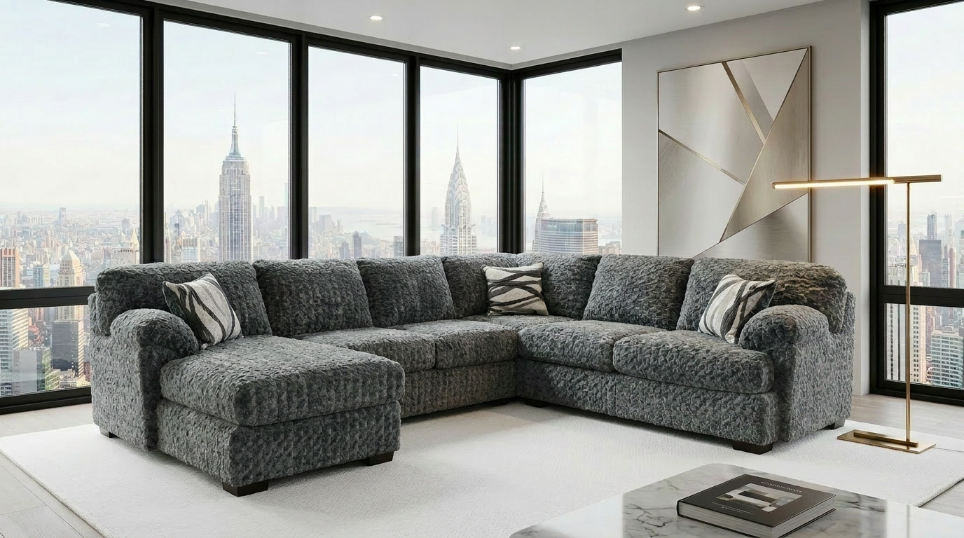 Westwood Gunmetal Plush U-Shaped Sectional with Chaise