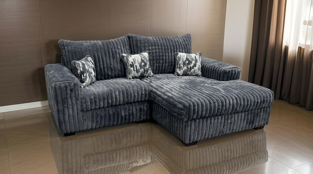 Nashville Gray Corduroy Sectional with Chaise, view 3
